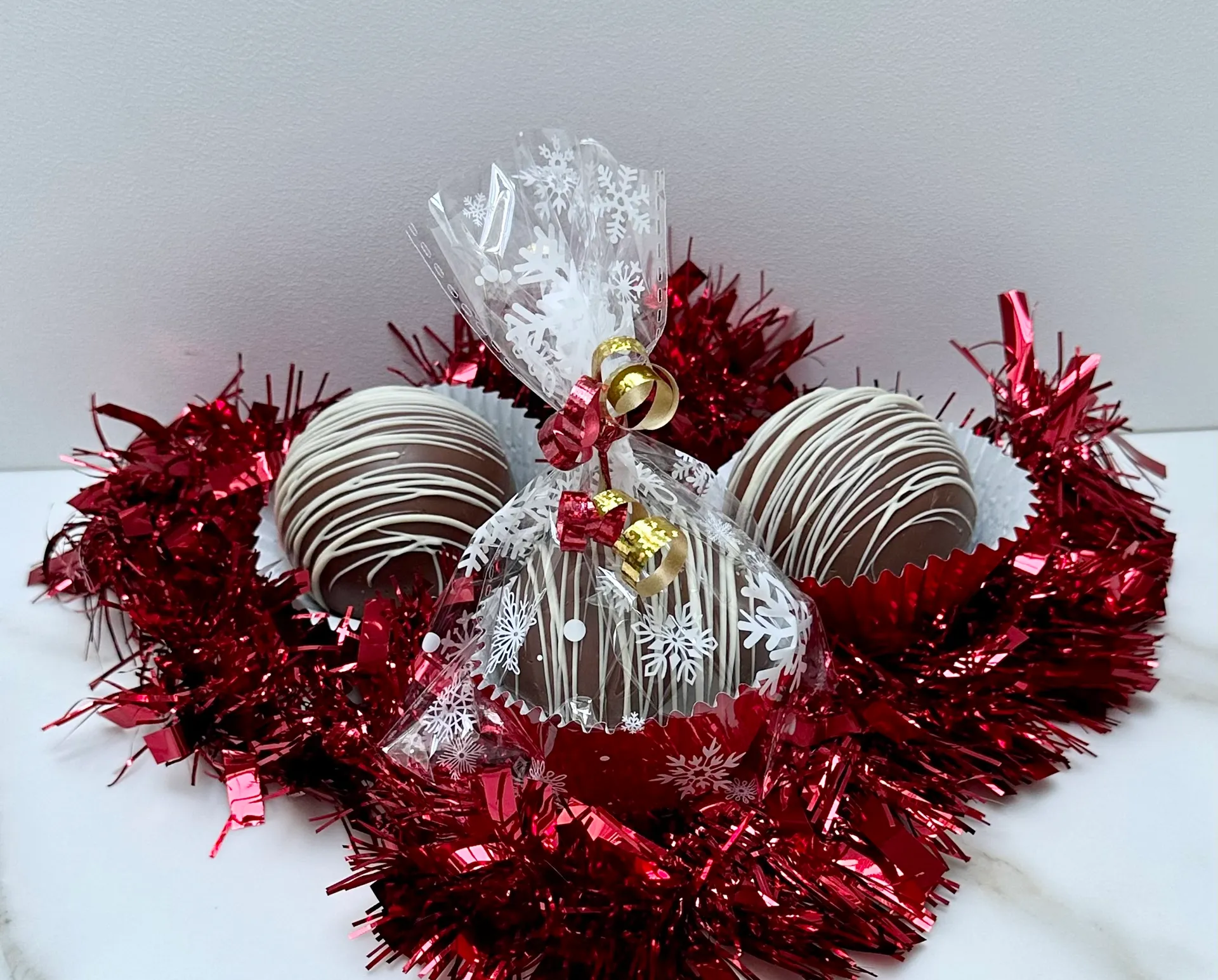Three hot chocolate bombes